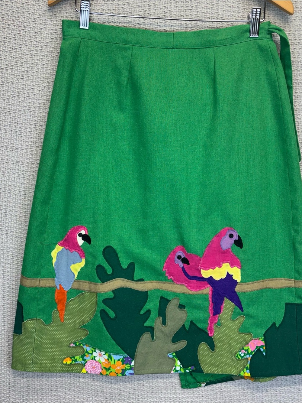 A Pretty Penny Green Handmade Patchwork Tropical Birds Wrap Skirt S Cottagecore - Picture 1 of 13